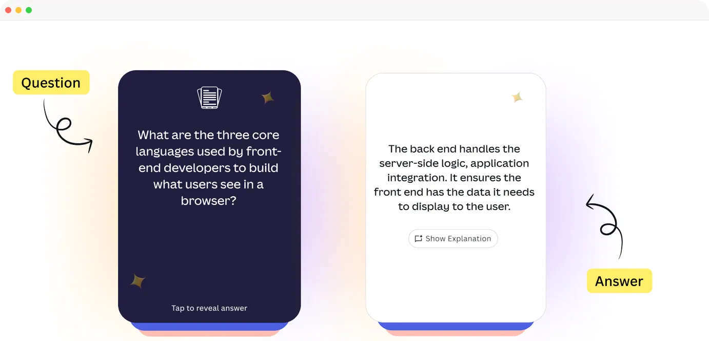 AI Flashcards — question and answer cards with spaced repetition