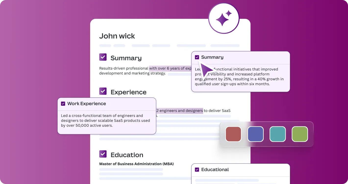 ATS-friendly resume builder with structured sections
